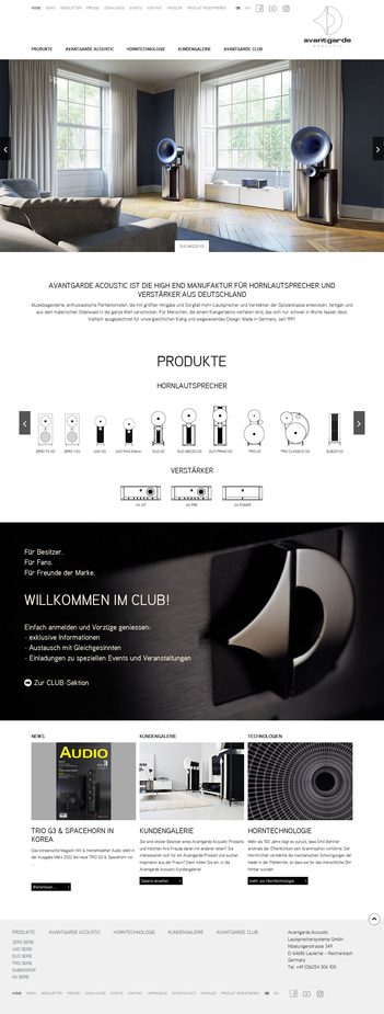 Website for high-quality horn loudspeakers, multilingual